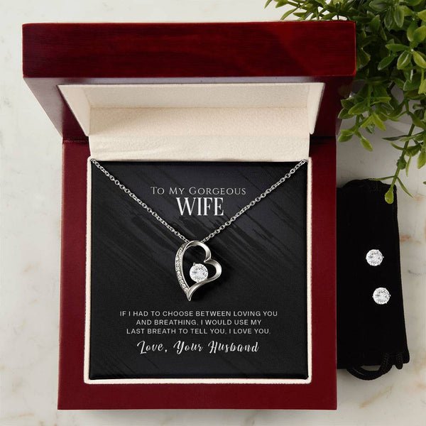 To My Gorgeous Wife | Forever Love Knot Necklace and Cubic Zirconia Earring Set