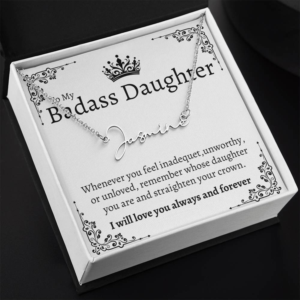 Badass Daughter Name necklace - Wht.