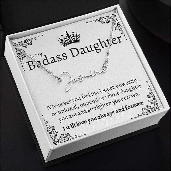 Badass Daughter Name necklace - Wht.