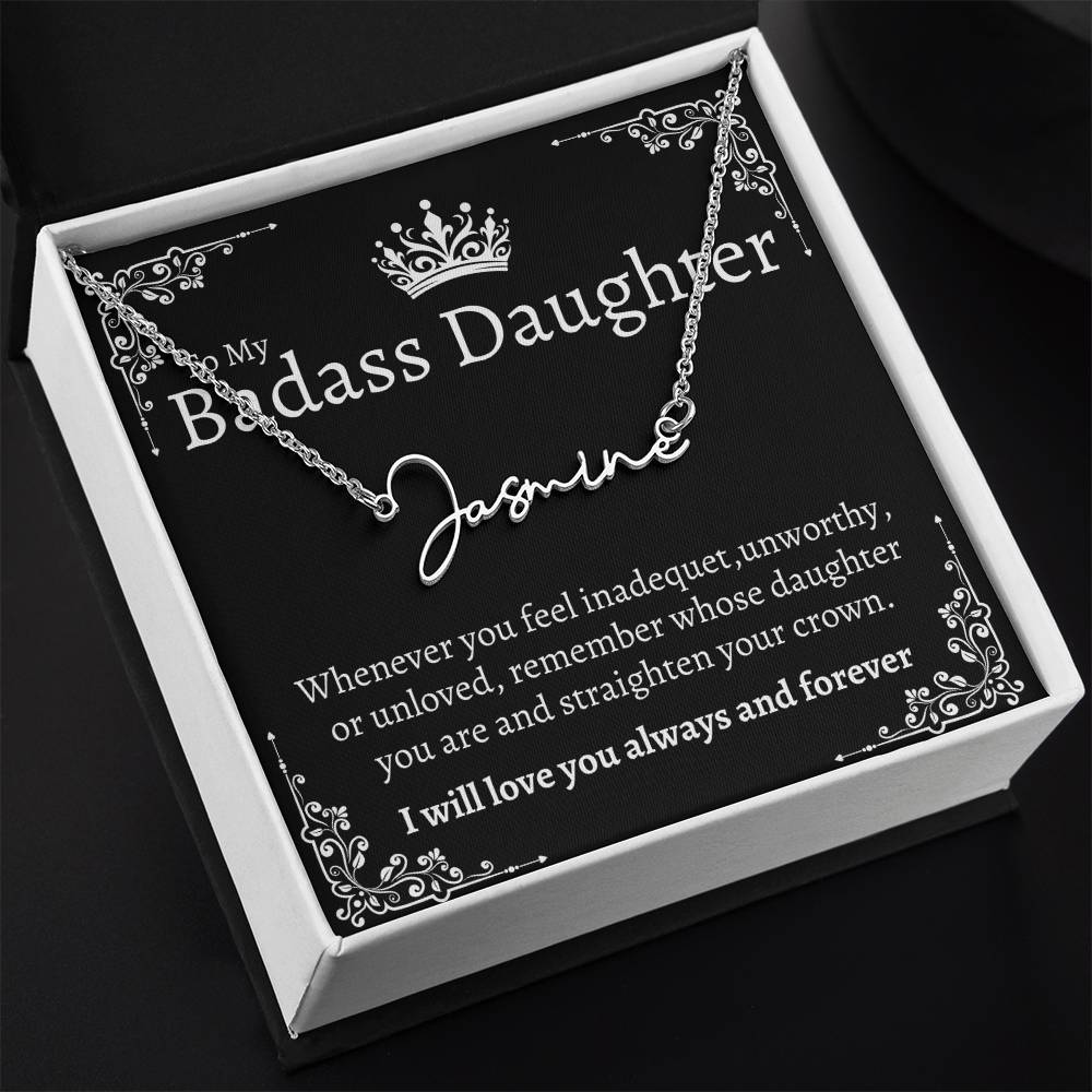 Badass Daughter Name necklace - Blk.