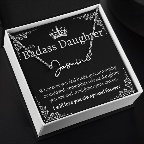 Badass Daughter Name necklace - Blk.