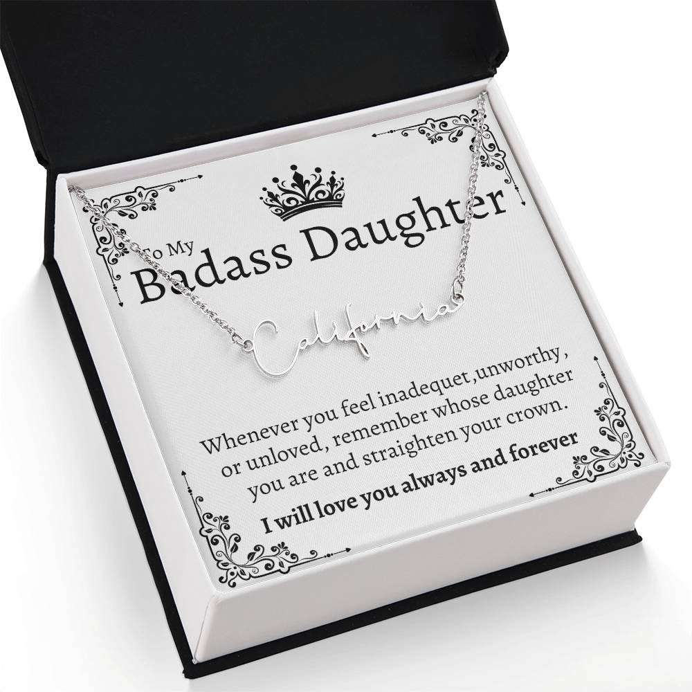 Badass Daughter Name necklace - Wht.