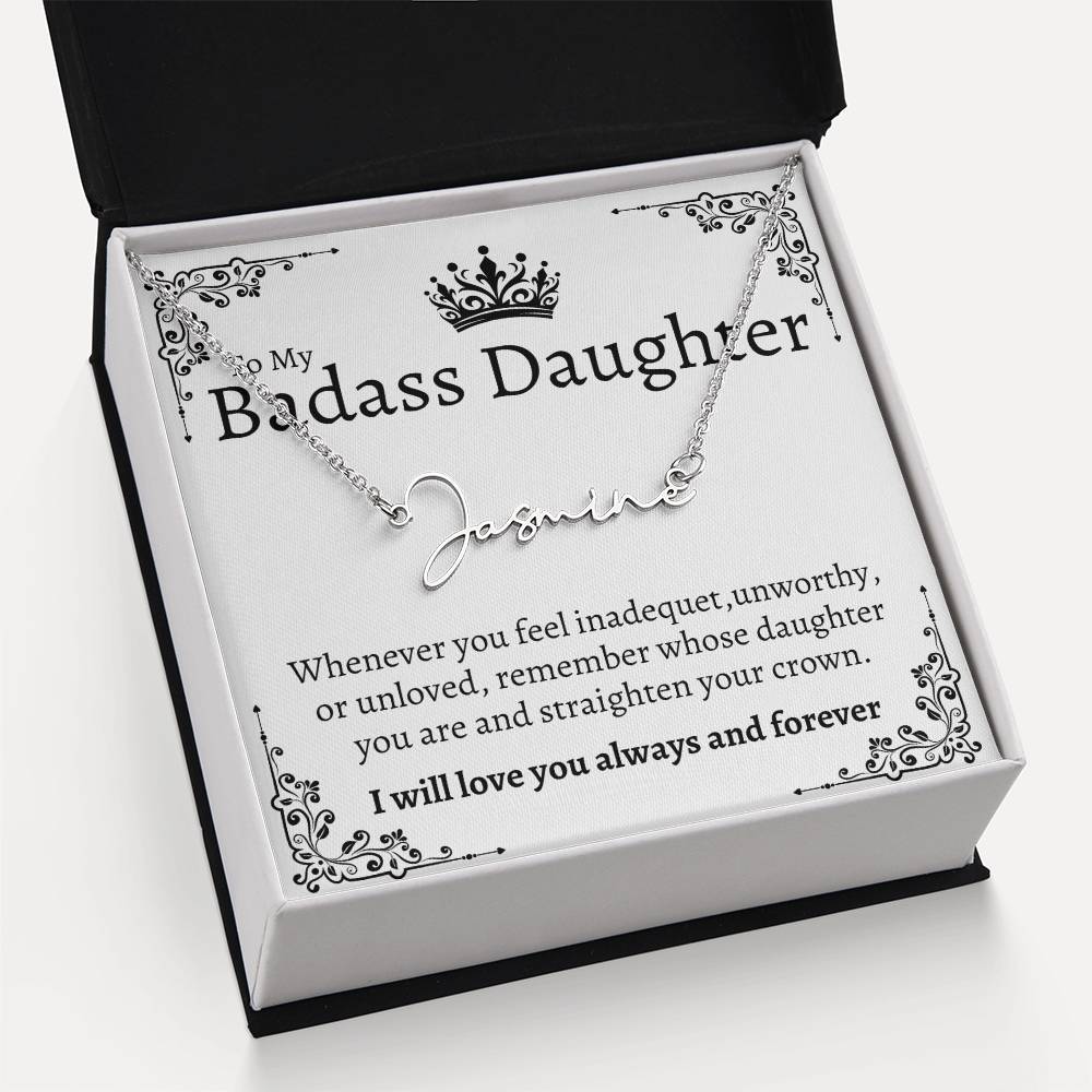 Badass Daughter Name necklace - Wht.