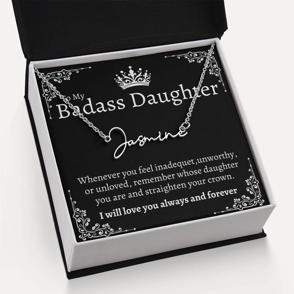 Badass Daughter Name necklace - Blk.