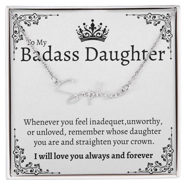 Badass Daughter Name necklace - Wht.