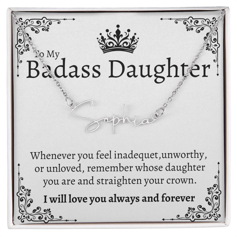 Badass Daughter Name necklace - Wht.