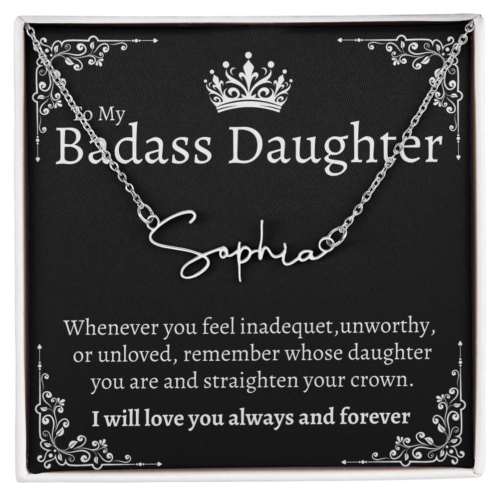 Badass Daughter Name necklace - Blk.
