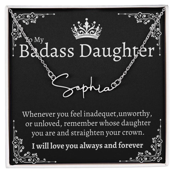 Badass Daughter Name necklace - Blk.