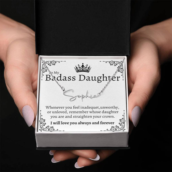 Badass Daughter Name necklace - Wht.