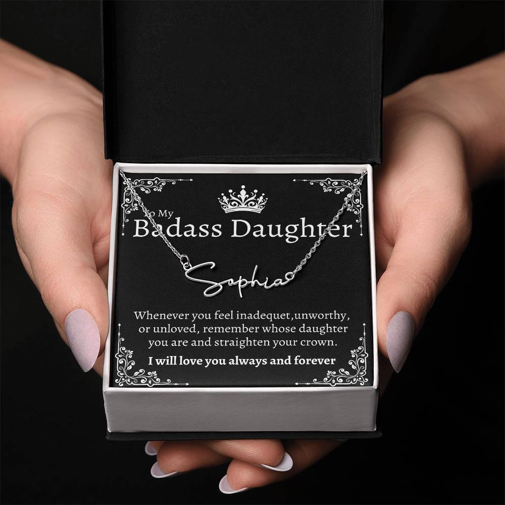 Badass Daughter Name necklace - Blk.