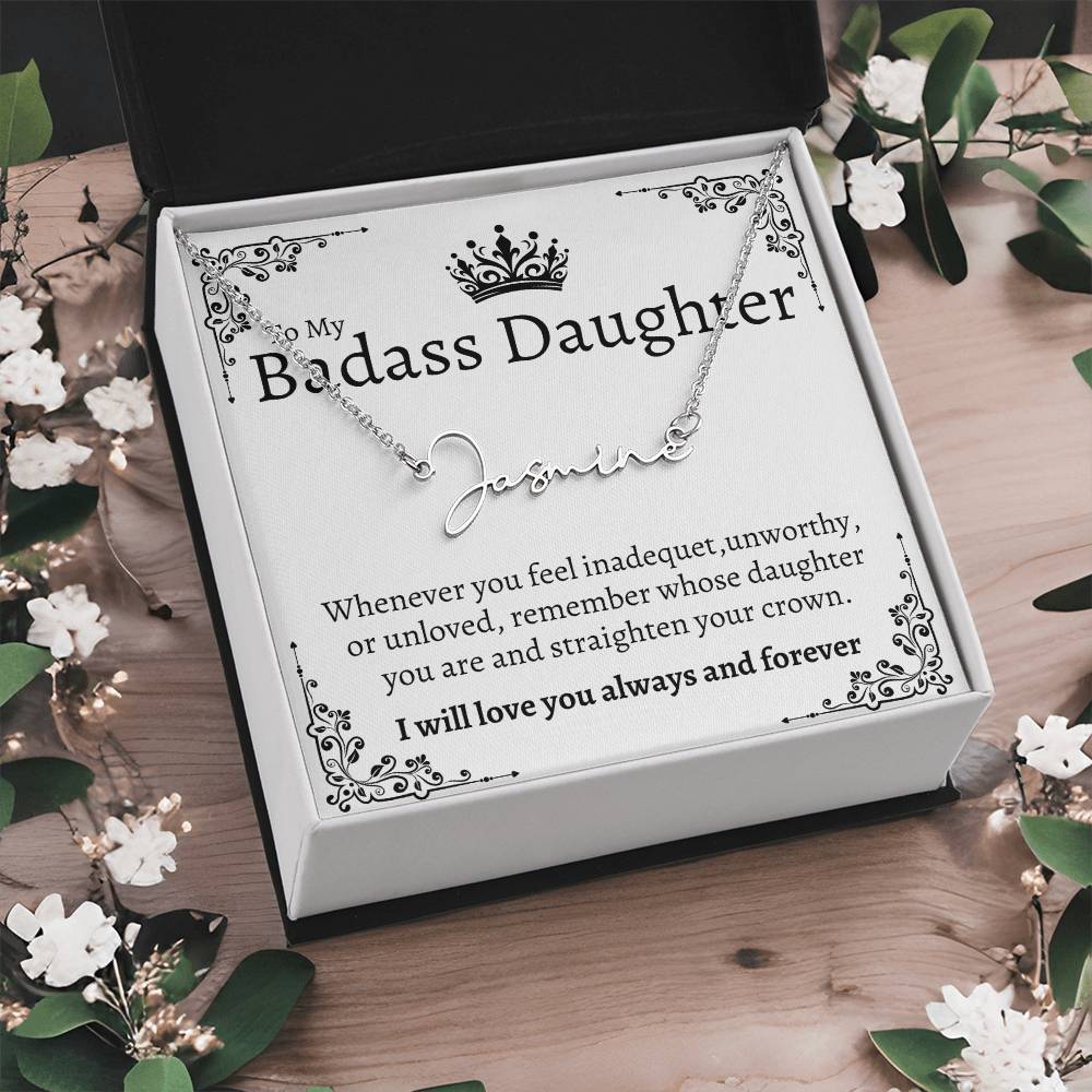 Badass Daughter Name necklace - Wht.