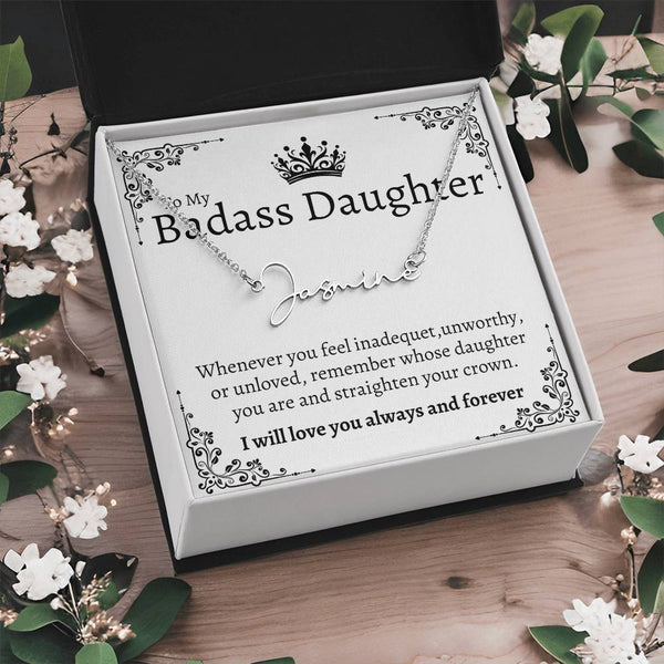 Badass Daughter Name necklace - Wht.