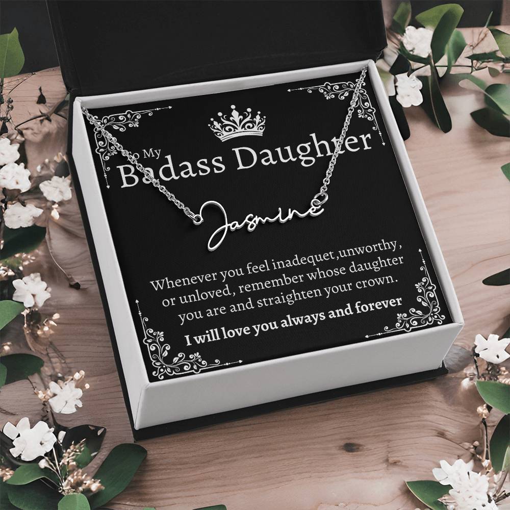 Badass Daughter Name necklace - Blk.