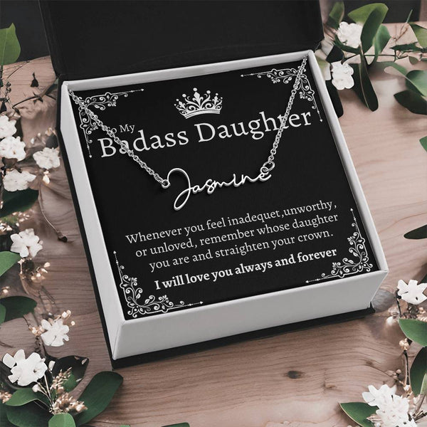 Badass Daughter Name necklace - Blk.