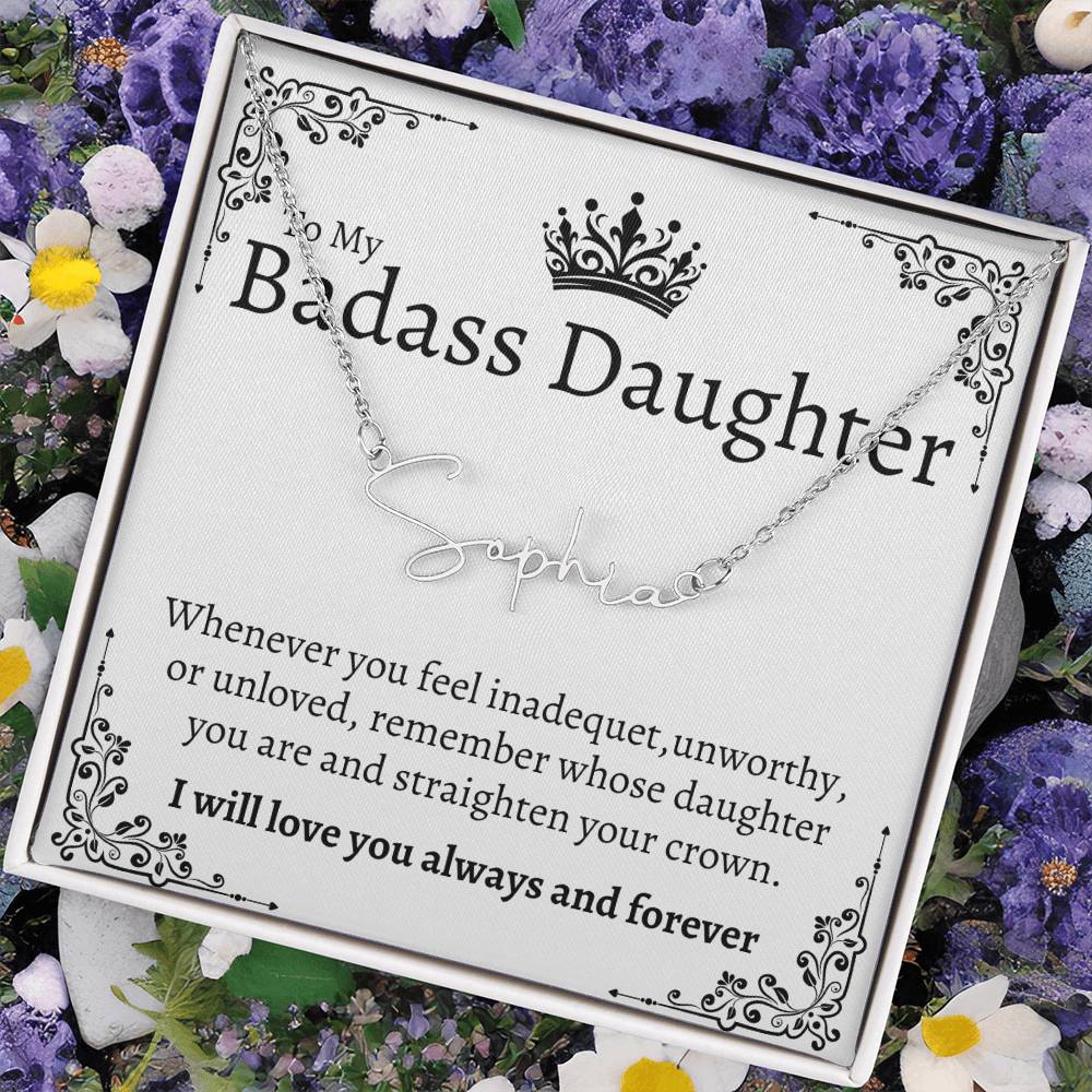 Badass Daughter Name necklace - Wht.