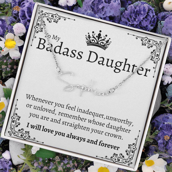 Badass Daughter Name necklace - Wht.
