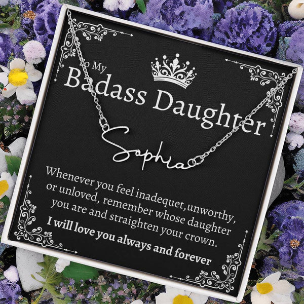 Badass Daughter Name necklace - Blk.