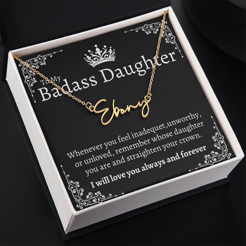 Badass Daughter Name necklace - Blk.