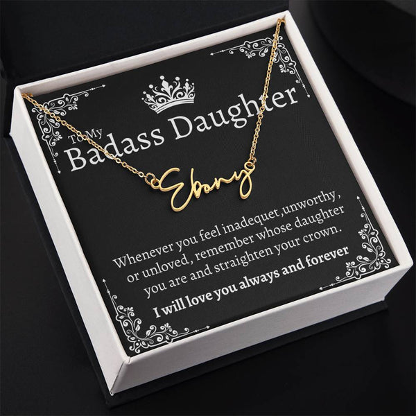 Badass Daughter Name necklace - Blk.