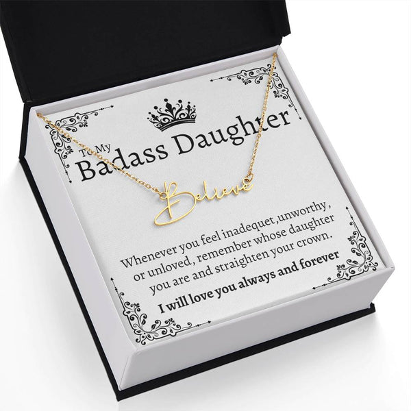 Badass Daughter Name necklace - Wht.