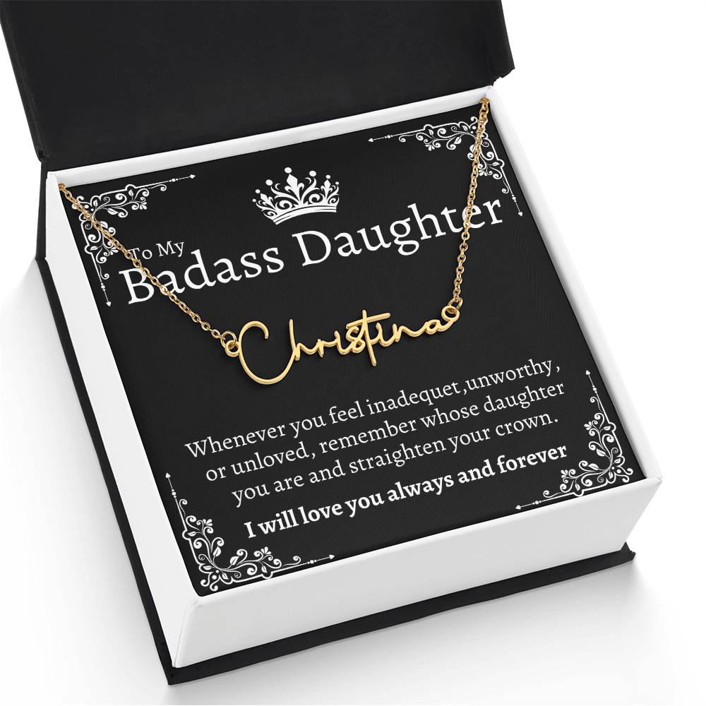 Badass Daughter Name necklace - Blk.