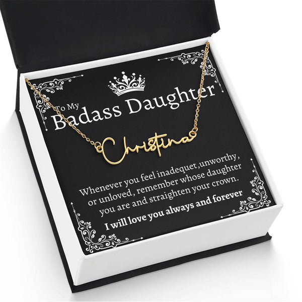Badass Daughter Name necklace - Blk.