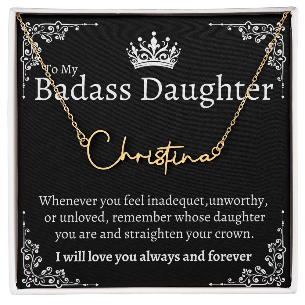 Badass Daughter Name necklace - Blk.
