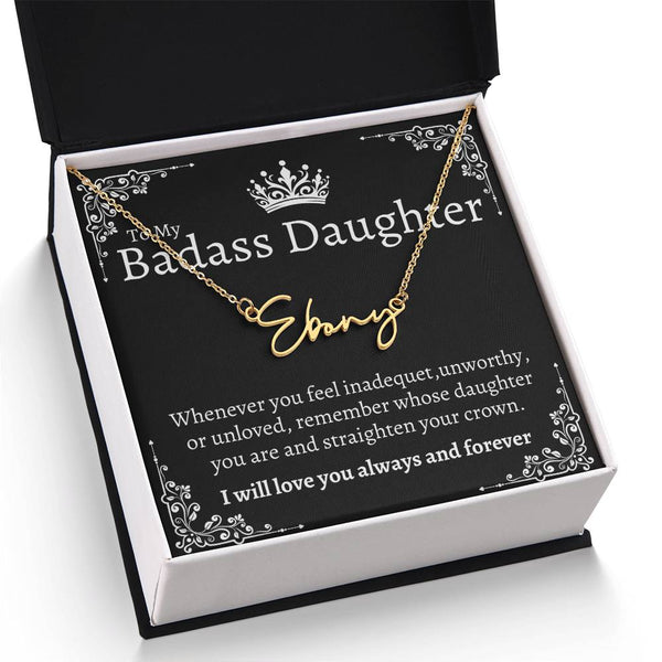 Badass Daughter Name necklace - Blk.