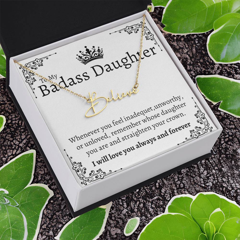 Badass Daughter Name necklace - Wht.