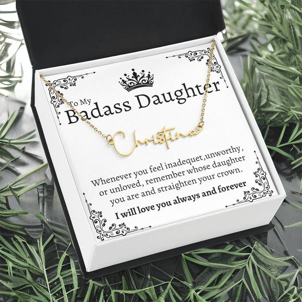 Badass Daughter Name necklace - Wht.