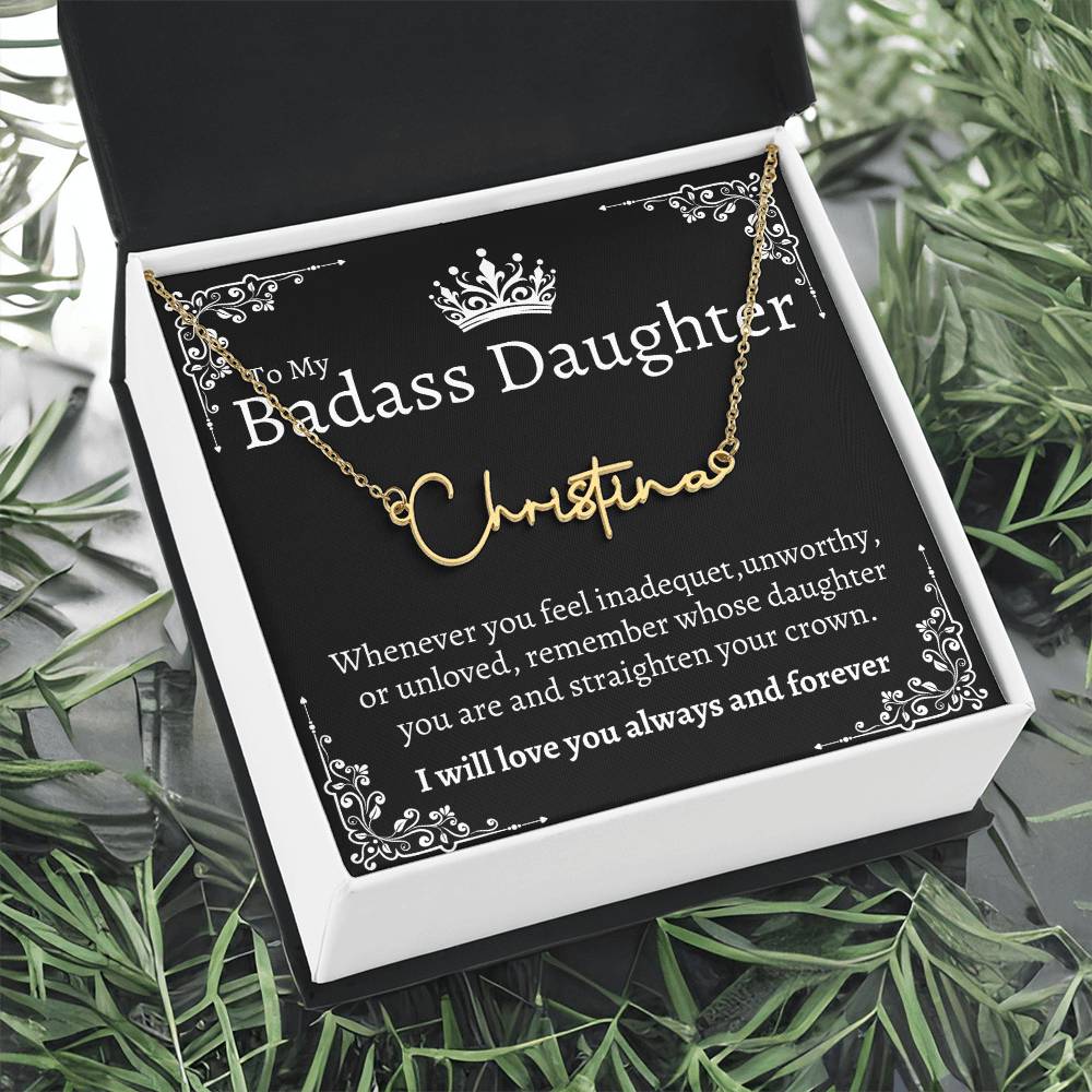 Badass Daughter Name necklace - Blk.