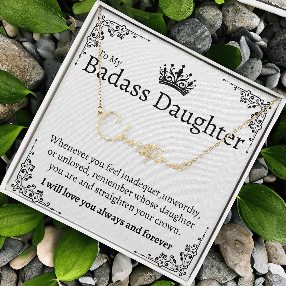 Badass Daughter Name necklace - Wht.
