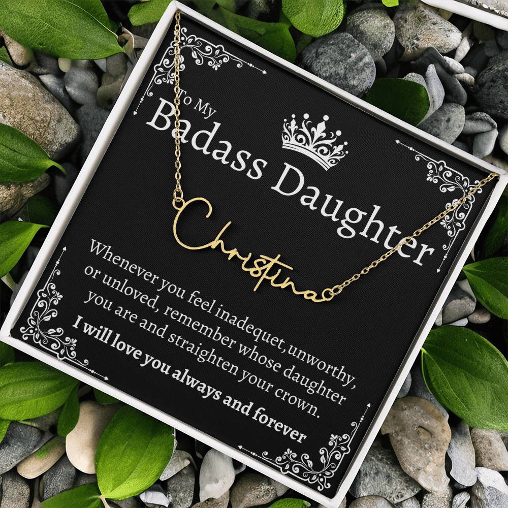 Badass Daughter Name necklace - Blk.