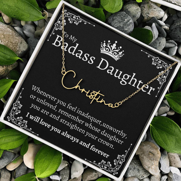 Badass Daughter Name necklace - Blk.