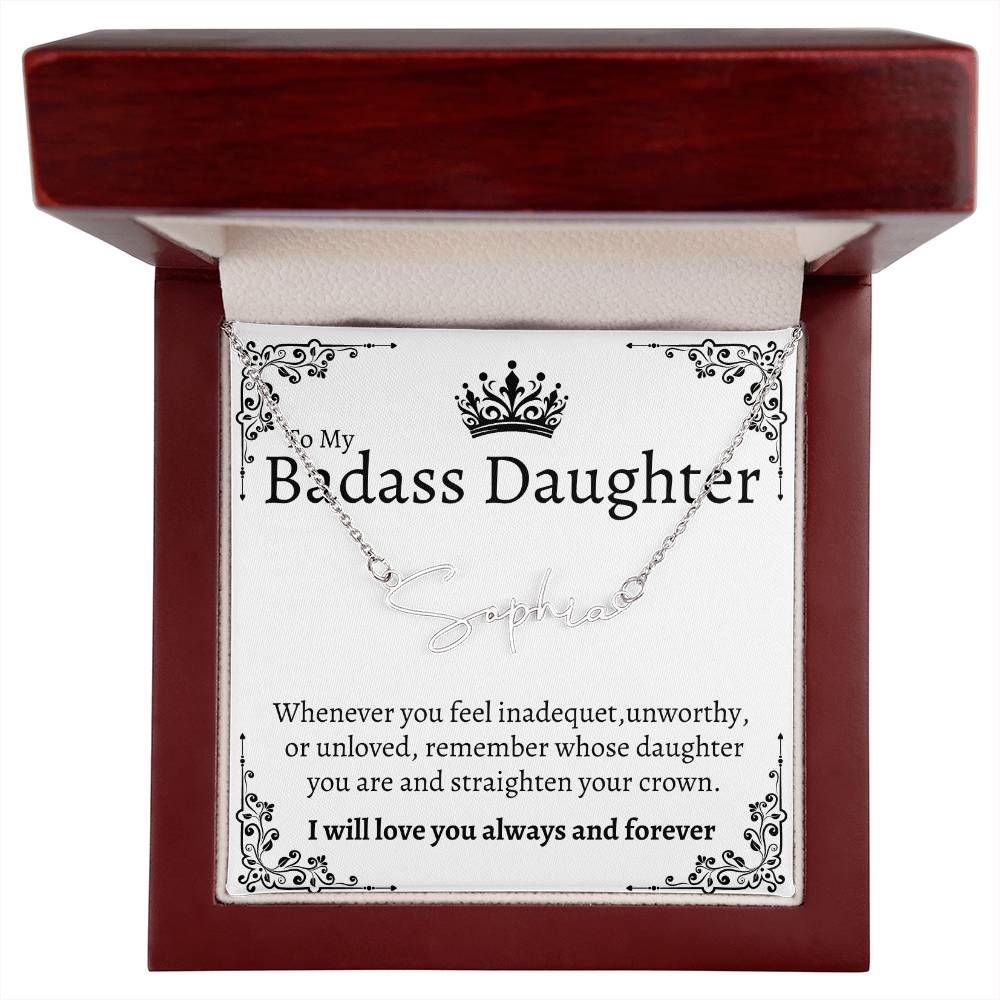 Badass Daughter Name necklace - Wht.