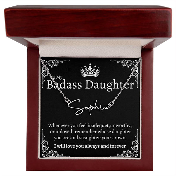 Badass Daughter Name necklace - Blk.