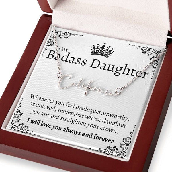 Badass Daughter Name necklace - Wht.