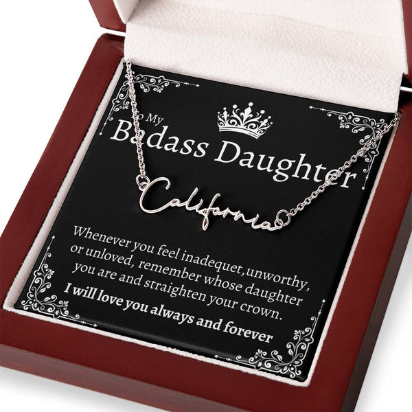 Badass Daughter Name necklace - Blk.