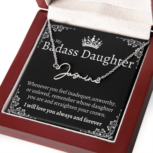 Badass Daughter Name necklace - Blk.