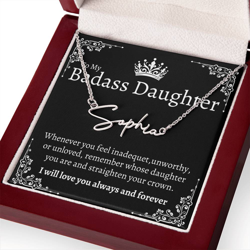 Badass Daughter Name necklace - Blk.