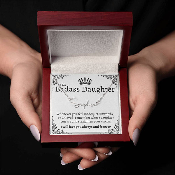 Badass Daughter Name necklace - Wht.