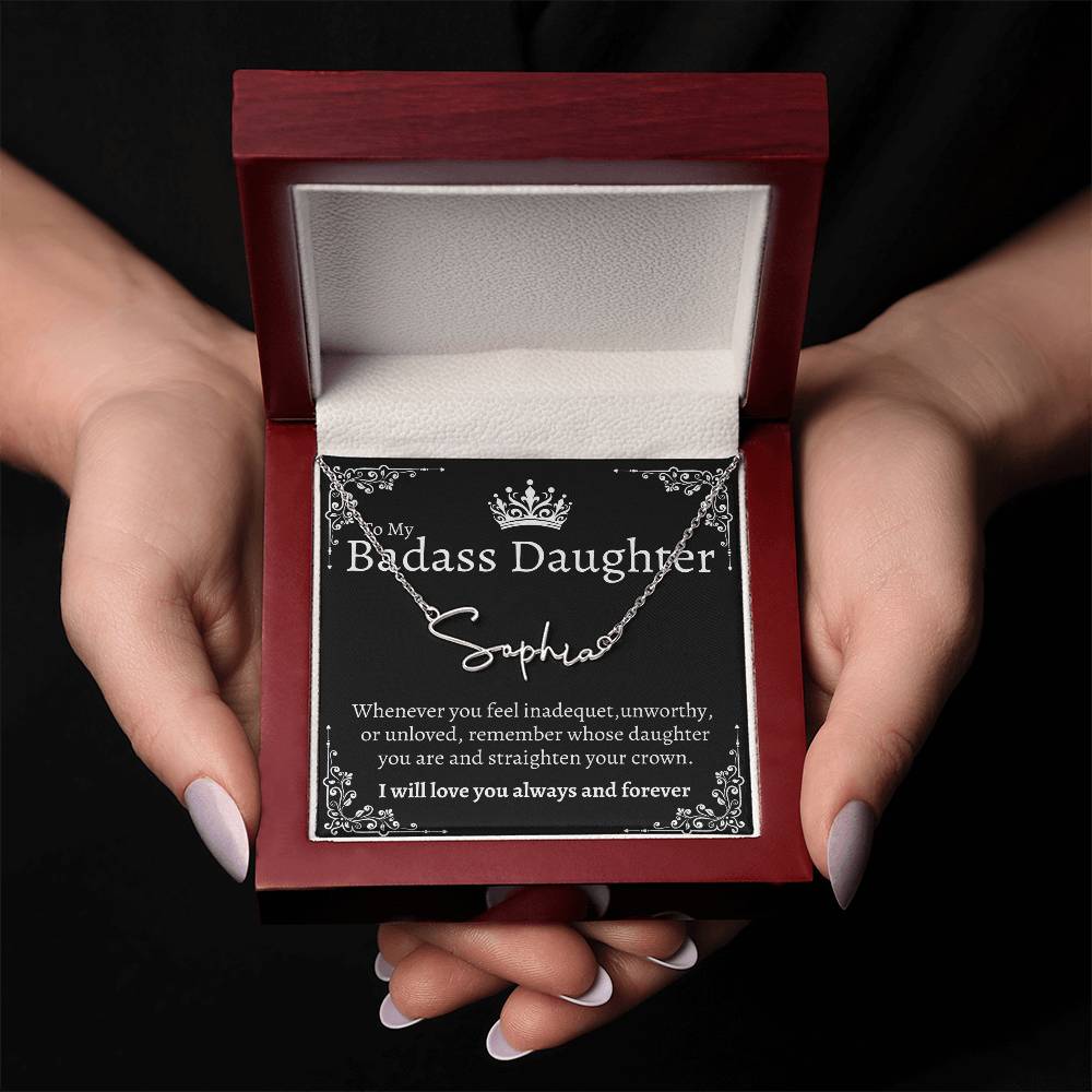 Badass Daughter Name necklace - Blk.