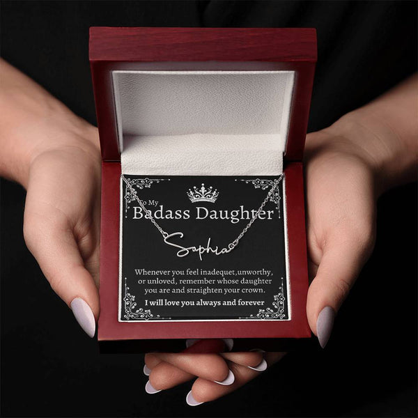 Badass Daughter Name necklace - Blk.