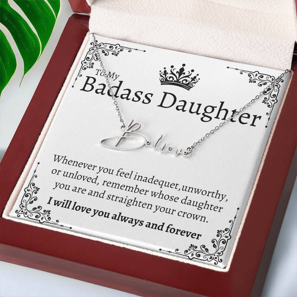 Badass Daughter Name necklace - Wht.