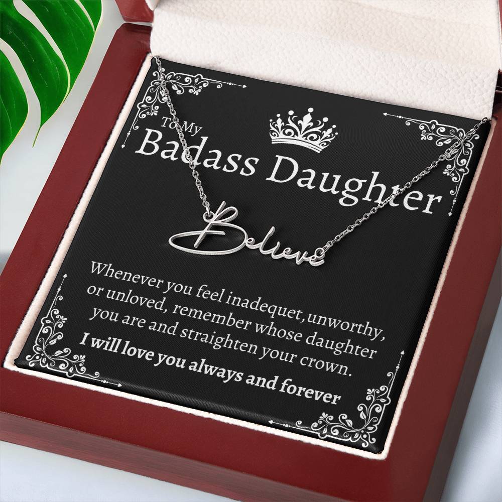 Badass Daughter Name necklace - Blk.