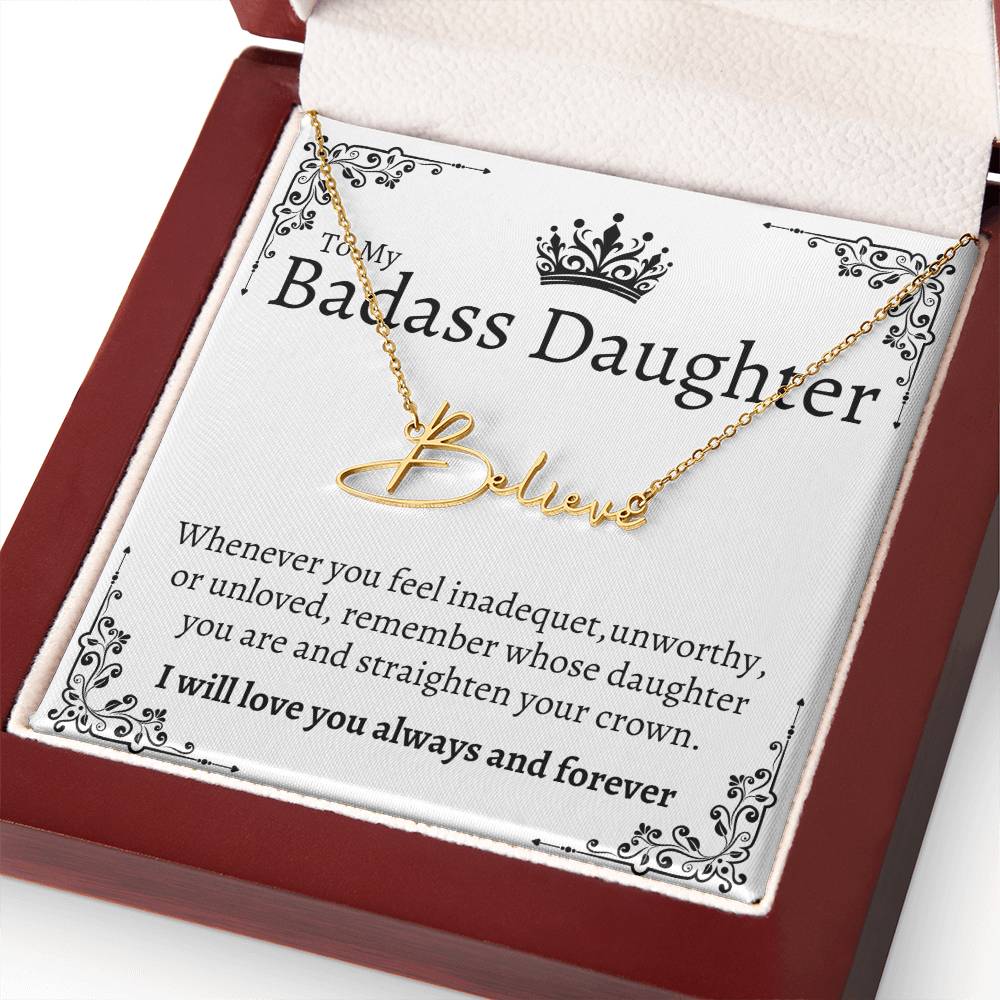 Badass Daughter Name necklace - Wht.