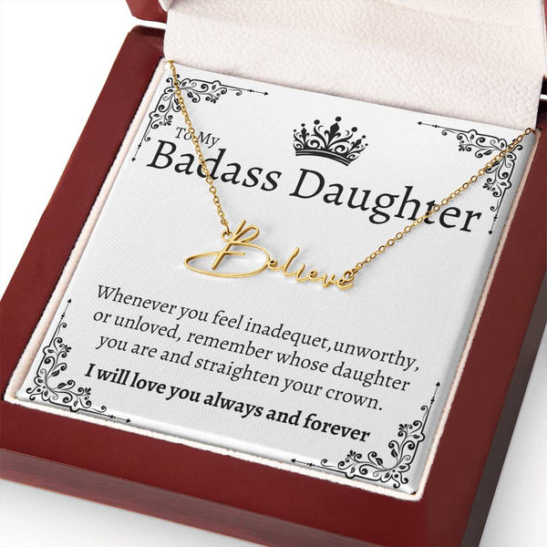 Badass Daughter Name necklace - Wht.