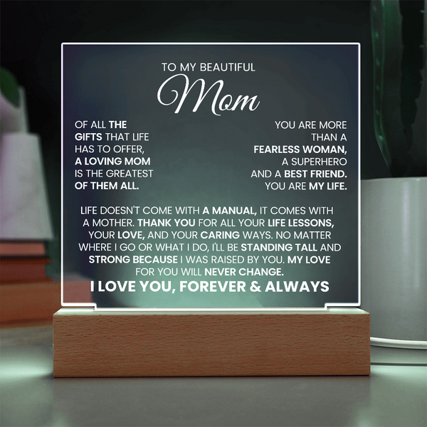 To My Beautiful Mom | You Are My Life | Acrylic Plaque
