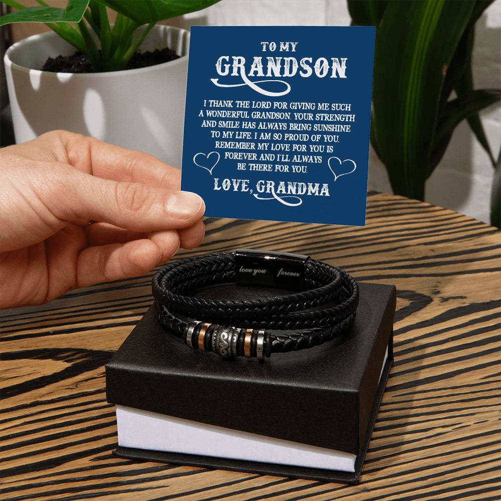 To My Grandson | Love Grandma | Men's "Love You Forever" Bracelet