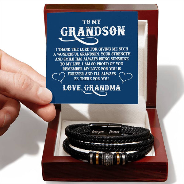 To My Grandson | Love Grandma | Men's "Love You Forever" Bracelet